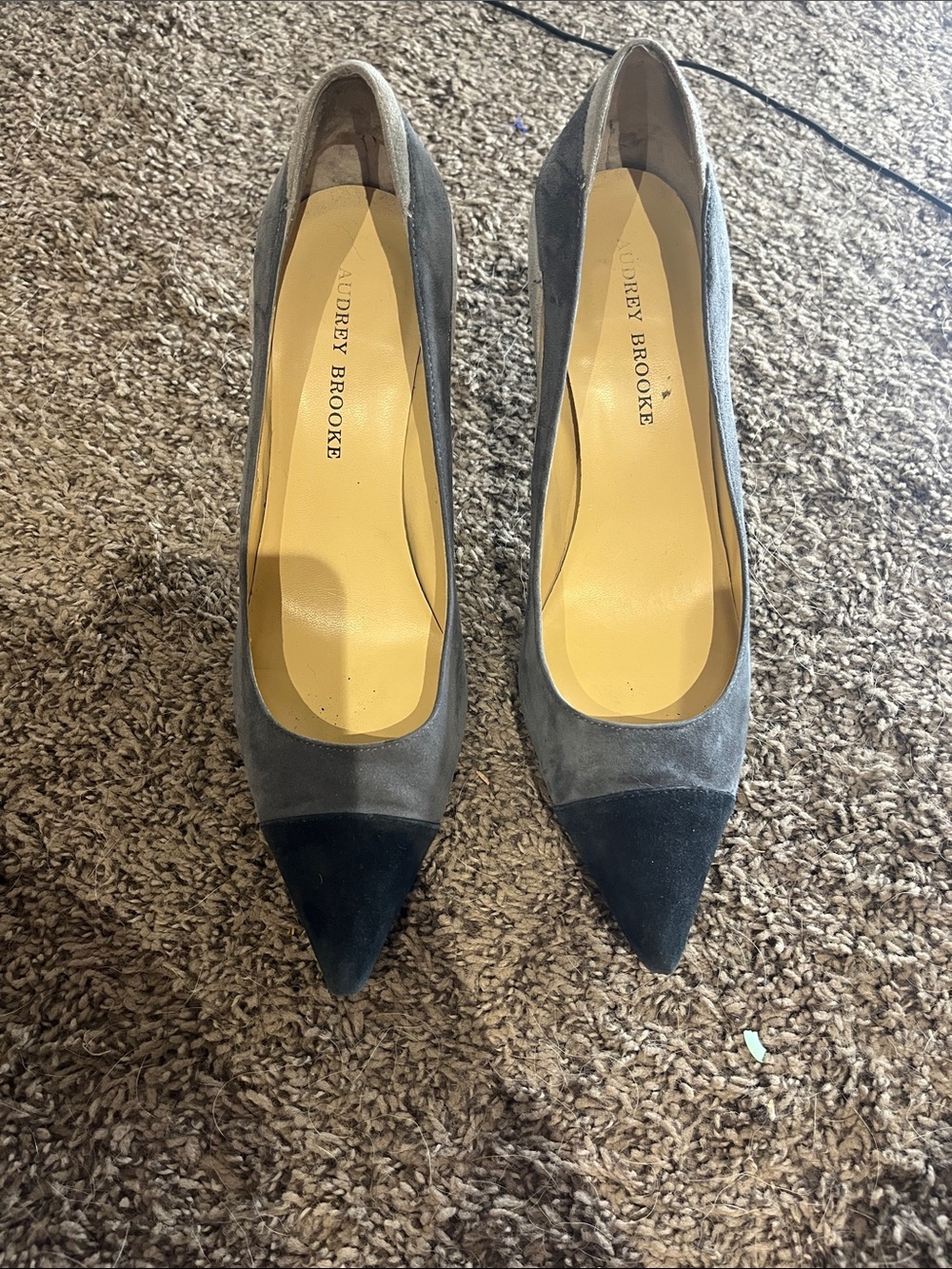 Audrey Brooke Two-Tone Gray and Black Suede Pointed Toe Pumps